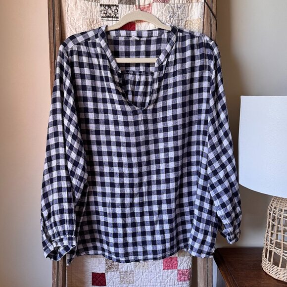Gingham Linen-Blend Tunic - Picture 1 of 9